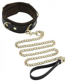 Spartacus Collar &amp; Leash Brown Leather Gold Accent Hardware